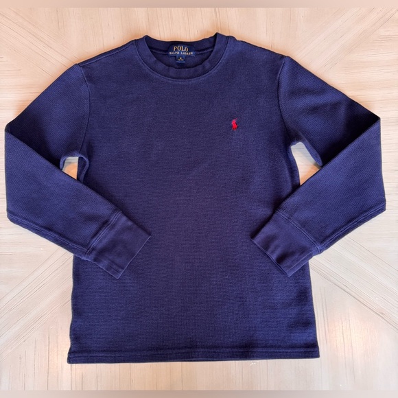 👕Ralph Lauren Polo👕 Boys Waffle-Knit Long-Sleeve Tee – Navy - Sz Medium (10–12) - Picture 6 of 13